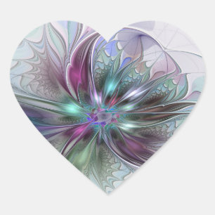 Sticker Cœur Fantaisie Abstraite Moderne Fleur Fractale Colorée