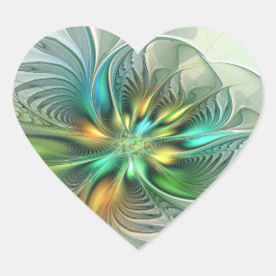 Sticker Cœur Fantaisie Moderne Abstraite Fleur Fractale Colorée