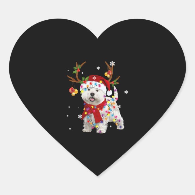 Sticker Cœur Fantaisie Westie Noël Teinder Reindeer Noël (Devant)