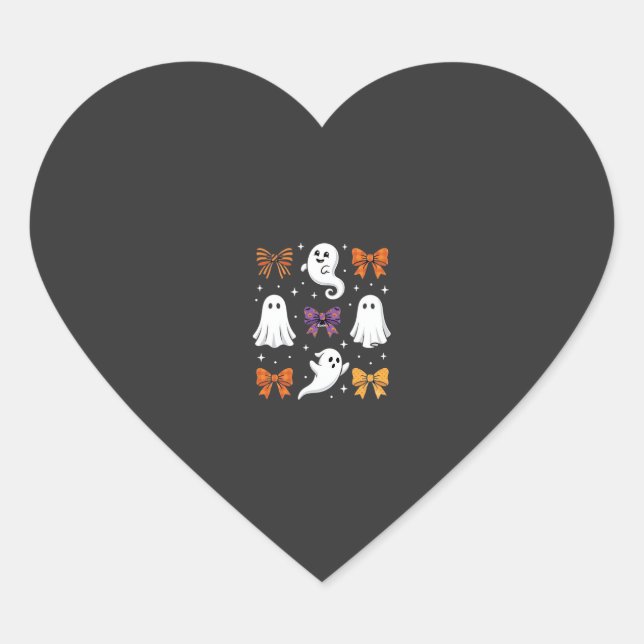 Sticker Cœur Fantôme Mignon avec Ruban Design Halloween_1 (Devant)