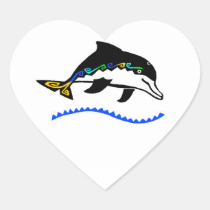 Sticker Cœur Faune - I love DOLPHINS - Nature - Animaux marins