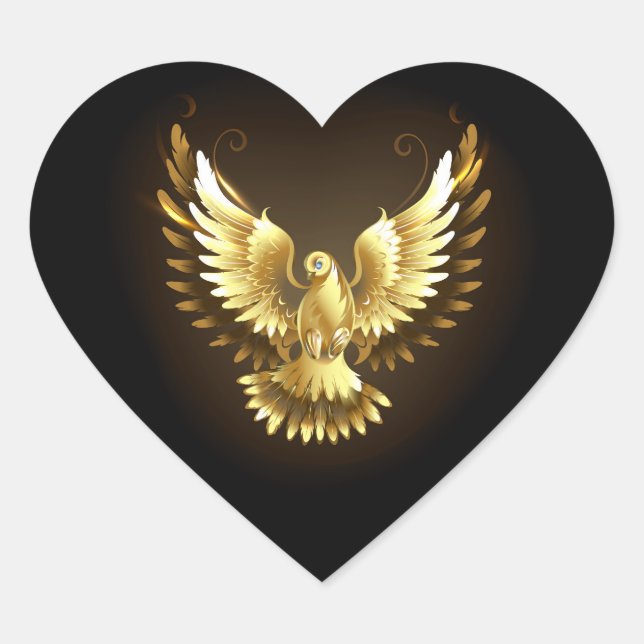 Sticker Cœur Faux Gold Foil Peace Dove en noir (Devant)