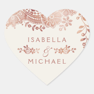 Sticker Cœur Faux rose or élégant vintage dentelle de mariage