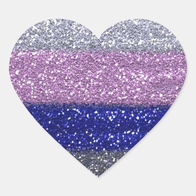 Sticker Cœur Faux Sparkly Silver Pink Blue Heart AH2010 (Devant)