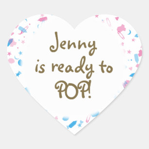 Sticker Cœur Faveur de Baby Shower avec Confettis Rose et Bleu 