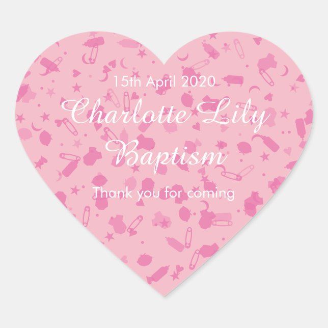 Sticker Cœur Faveur de baptême de confettis rose bébé (Devant)