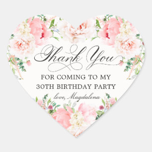 Sticker Cœur Faveur de remerciement florale rose pour fête d'an