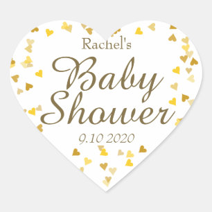 Sticker Cœur Faveur d'or de baby shower de coeurs