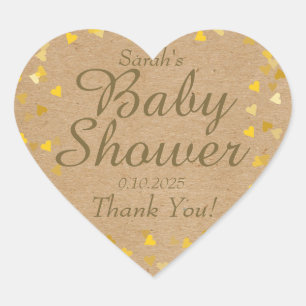 Sticker Cœur Faveur d'or de baby shower de coeurs