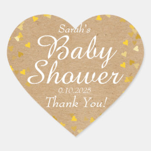 Sticker Cœur Faveur d'or de baby shower de coeurs