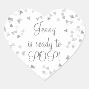 Sticker Cœur Faveurs de Baby Shower Cœurs Argentés Elle est Prê