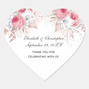 Sticker Cœur Favori de mariage tendance floral rose blanc or ro