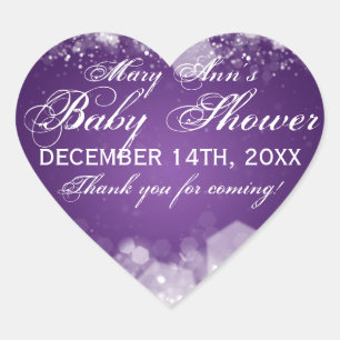 Sticker Cœur Favoriser Tag Baby shower Nuit Étincelle Violet