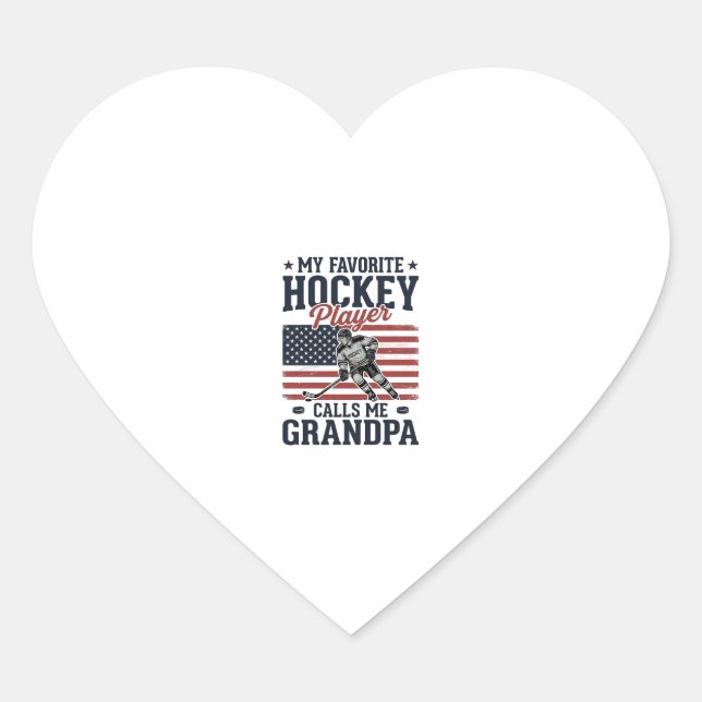 Sticker Cœur Favorite Hockey Player Calls Me Grandpa Vintage Sh (Devant)