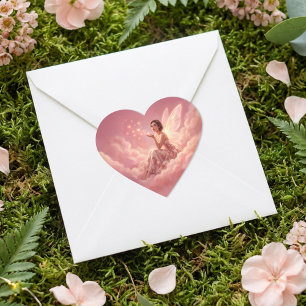 Sticker Cœur Fée de la Saint-Valentin sur des Nuages Roses Fant