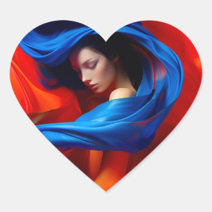 Sticker Cœur Femme avec Voile bleu Cobalt sur arrière - plan or