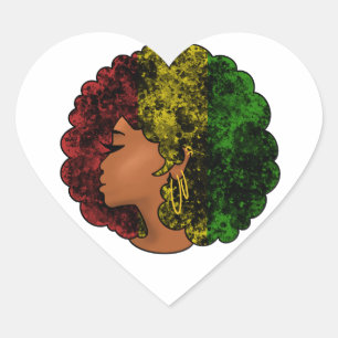 Sticker Cœur Femme noire rasta afro rouge jaune vert
