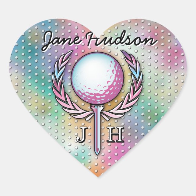 Sticker Cœur Femmes Golfeur Personnalisé Conception Monogramme (Devant)