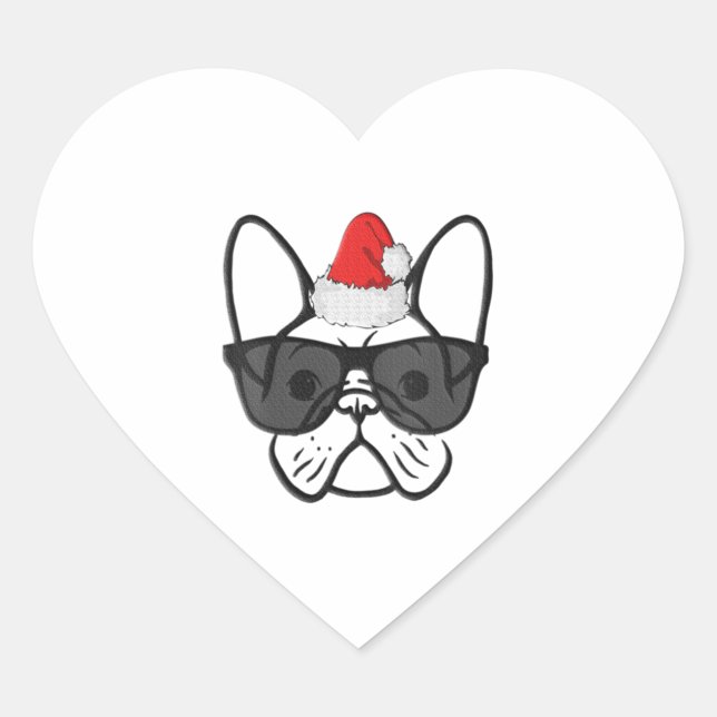 Sticker Cœur FEMMES Noël Français Chien Visage Cool Xmas Père N (Devant)