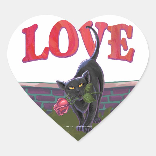 Sticker Cœur Fête de la Saint-Valentin au chat noir (Devant)