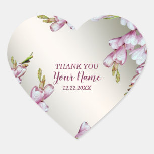 Sticker Cœur Fête de mariage rose Fleurs blanches rustique Élég