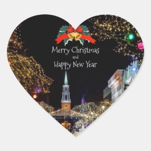 Sticker Cœur Fête de Noël, lumières vives et baubles