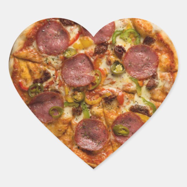 Sticker Cœur Fête de Pizza Suprême J'adore Pizza (Devant)