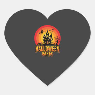 Sticker Cœur Fête d'Halloween Château Hanté Vecteur Rétro
