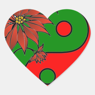 Sticker Cœur Fête Yin Yang Poinsettia Vert Rouge