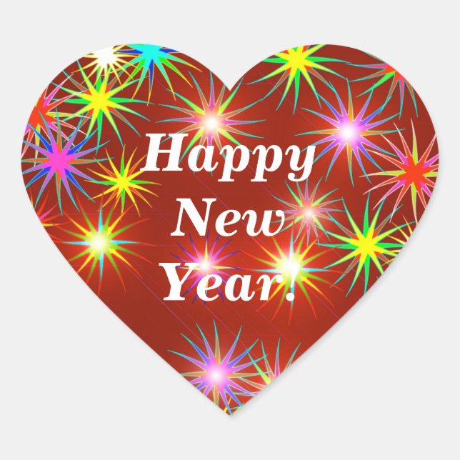 Sticker Cœur Feu d'artifice du Nouvel An Flash en rouge (Devant)