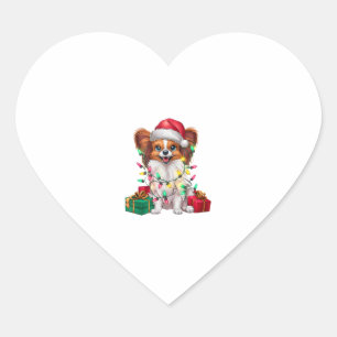 Sticker Cœur Feu de Noël Éclairage Santa Chapeau Papillon Chien