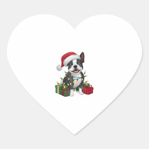 Sticker Cœur Feu de Noël Santa Hat Boston Terrier Chien Noël