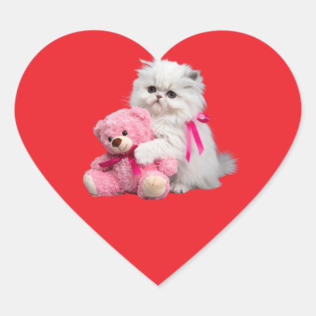 Sticker Cœur Feuille d'autocollant blanc de chat et d'ours en p (Devant)