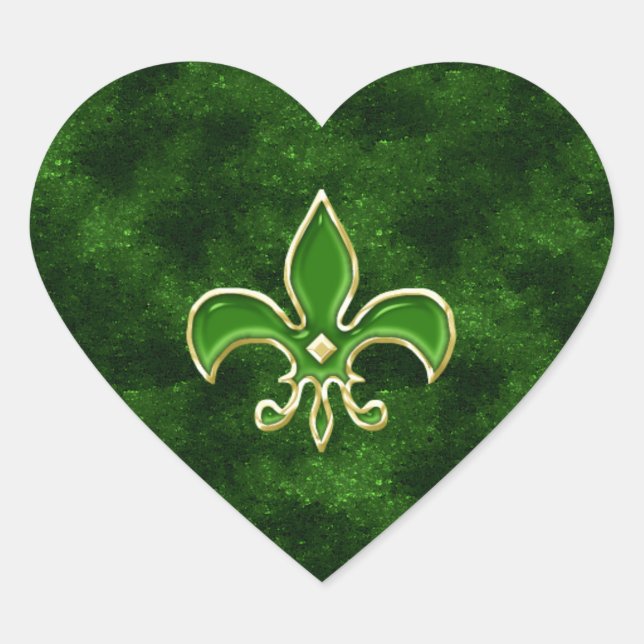 Sticker Cœur Feuilles d'autocollants Emerald Green Fleur de Lis (Devant)