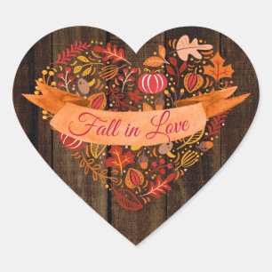 Sticker Cœur Feuilles d'automne de pumpkin en bois Tomber amour