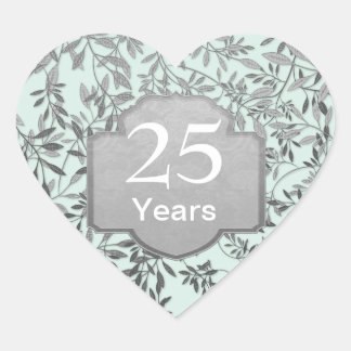 Sticker Cœur Feuilles du 25e anniversaire de Mariage d'argent