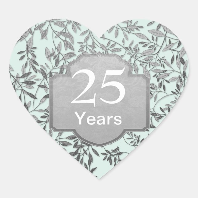 Sticker Cœur Feuilles du 25e anniversaire de Mariage d'argent (Devant)