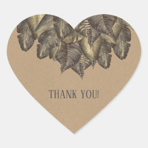 Sticker Cœur Feuilles Tropicales Botaniques Rustiques Mariage V