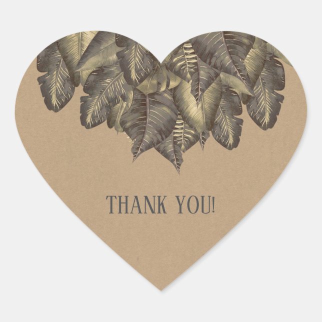 Sticker Cœur Feuilles Tropicales Botaniques Rustiques Mariage V (Devant)