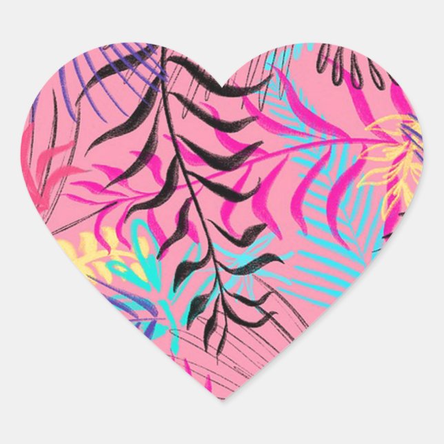 Sticker Cœur Feuilles tropicaux (Devant)