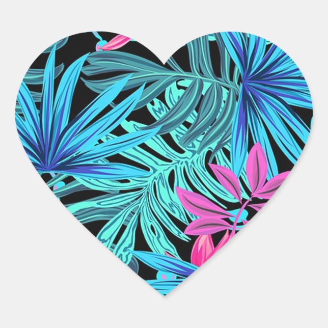 Sticker Cœur Feuilles tropicaux (Devant)
