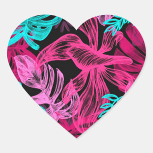 Sticker Cœur Feuilles tropicaux