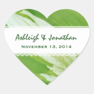 Sticker Cœur Feuilles verts et blancs et dentelle V04