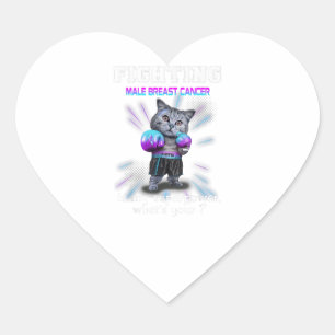 Sticker Cœur Fighting Cat Male Brast Cancer Awareness