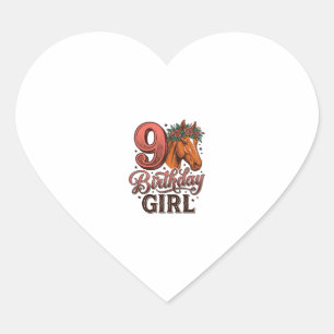 Sticker Cœur Fille 9 ans Fleur Cheval Design Vintage