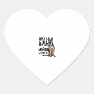Sticker Cœur Fille Berger Allemand Gravure Vintage Amoureux des