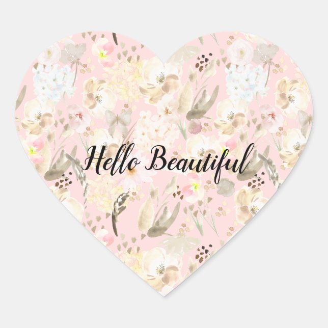 Sticker Cœur Fille Blush Crème Rose Blanc Floral (Devant)