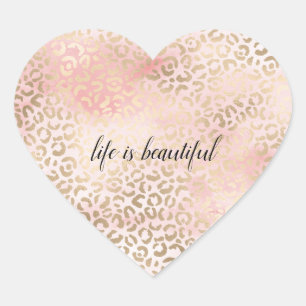 Sticker Cœur Fille Blush Pink Glam Empreinte de léopard or