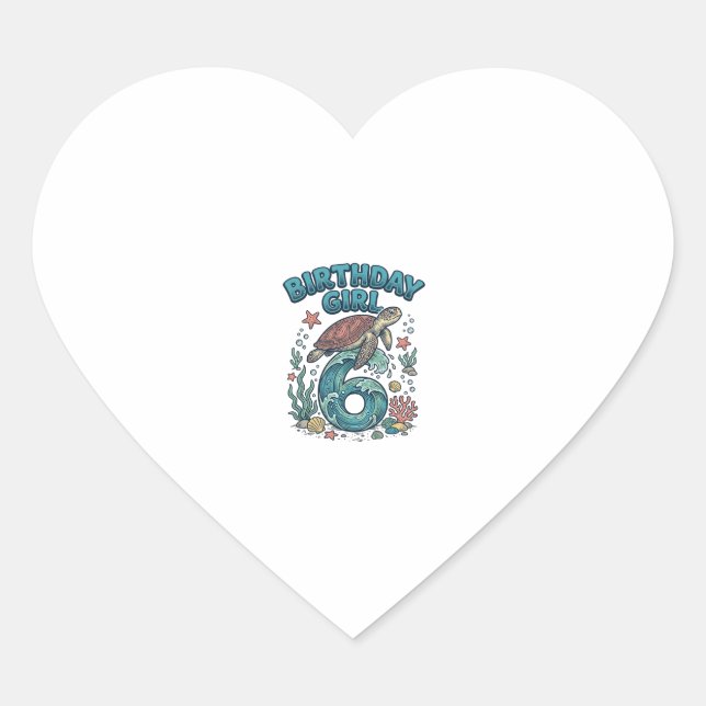 Sticker Cœur Fille d'anniversaire 6 Tortue de mer Conception de (Devant)