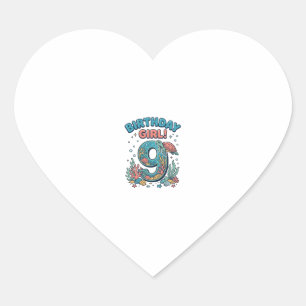 Sticker Cœur Fille d'anniversaire 9 Tortue de mer Vector Design